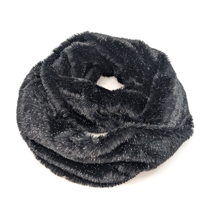 Sparkly Double Faux Fur Snood - Black