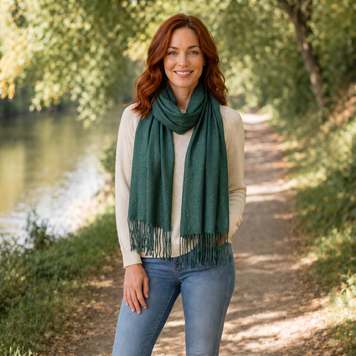 Sparkly Petra Pashmina Scarf (70x180cm) - Dark Green
