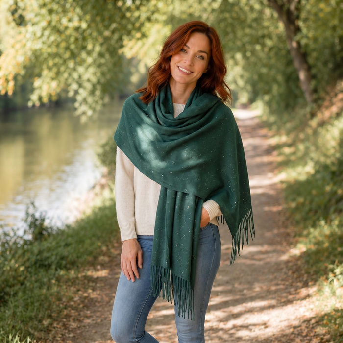 Sparkly Petra Pashmina Scarf (70x180cm) - Dark Green