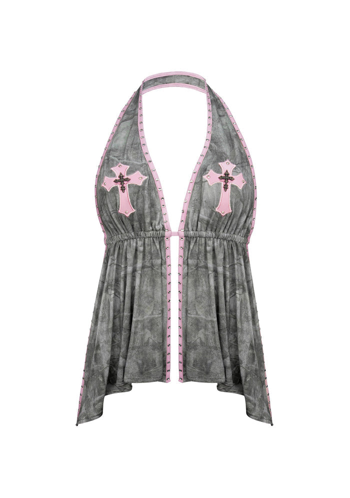 SPOILT BACKLESS HALTERNECK TOP TREE CAMO