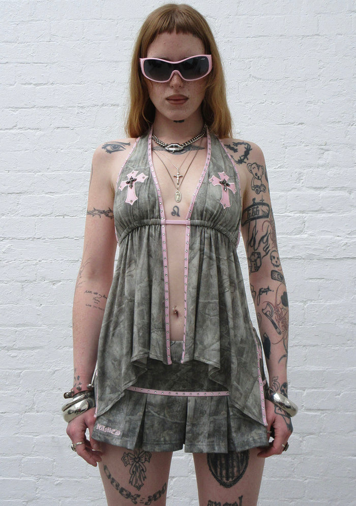 SPOILT BACKLESS HALTERNECK TOP TREE CAMO