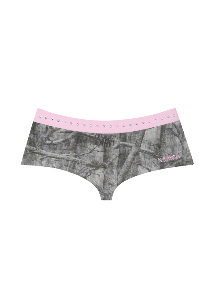 SPOILT RHINESTONE MICRO HOTPANT SHORTS TREE CAMO