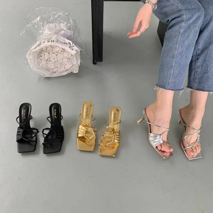 Narrow Band Square Toe Slip Heel fashionnsio