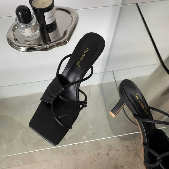 Narrow Band Square Toe Slip Heel fashionnsio