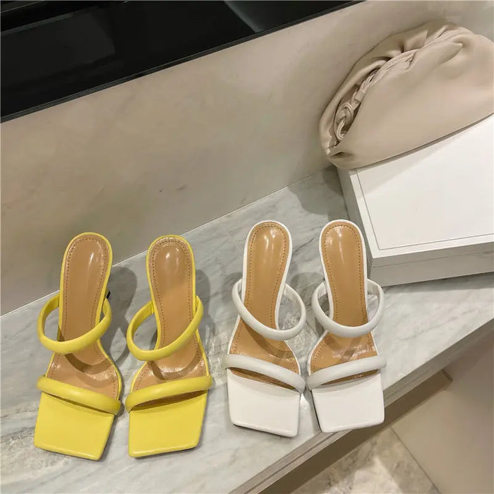 Square-toe Candy Color Heels fashionnsio