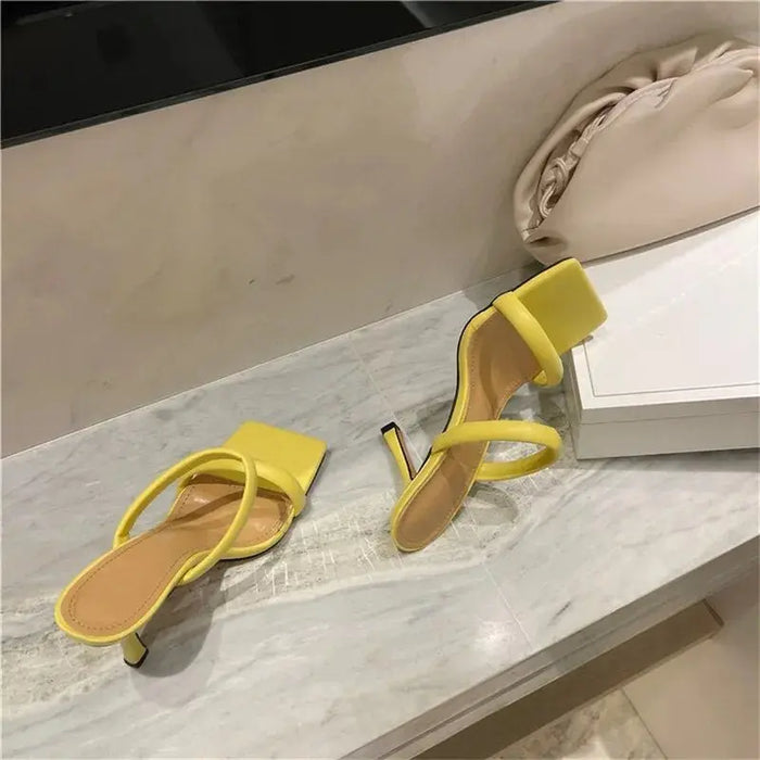 Square-toe Candy Color Heels fashionnsio