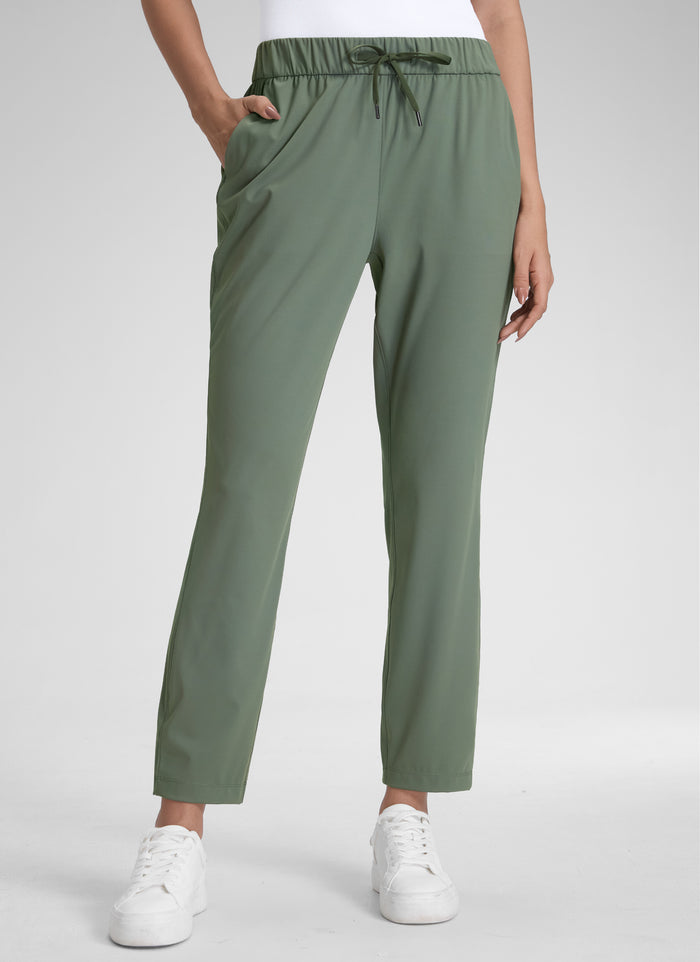 CRZ YOGA Women's Travel Slim Fit Stretch Drawstring 7/8 Pants 27'' Grey Sage