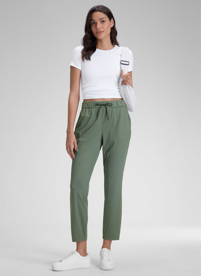 CRZ YOGA Women's Travel Slim Fit Stretch Drawstring 7/8 Pants 27'' Grey Sage