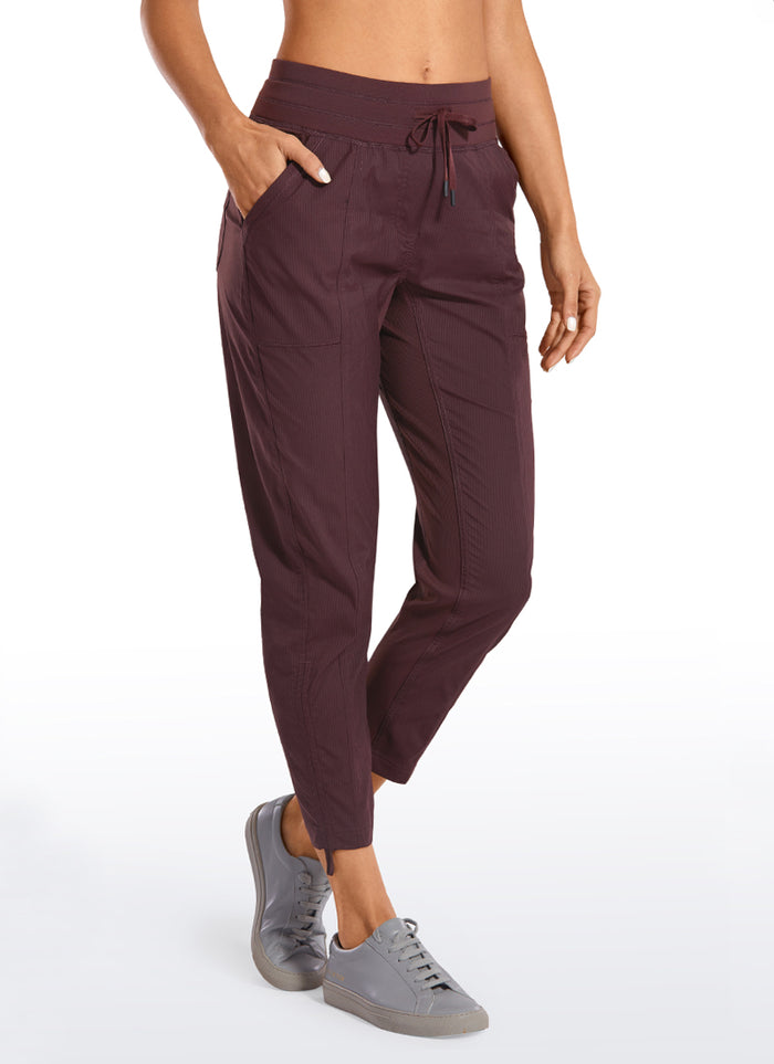 CRZ YOGA Women's Travel Slim Fit Striped Pants 25'' Cinched Leg Dark Russet