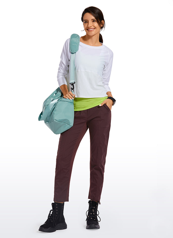 CRZ YOGA Women's Travel Slim Fit Striped Pants 25'' Cinched Leg Dark Russet