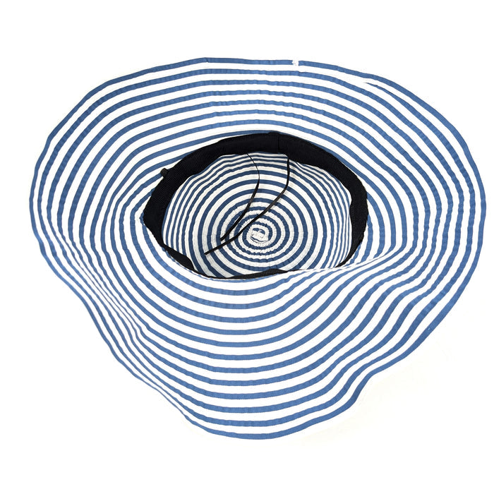 Stripey Fabric Foldable Hat - Denim & White