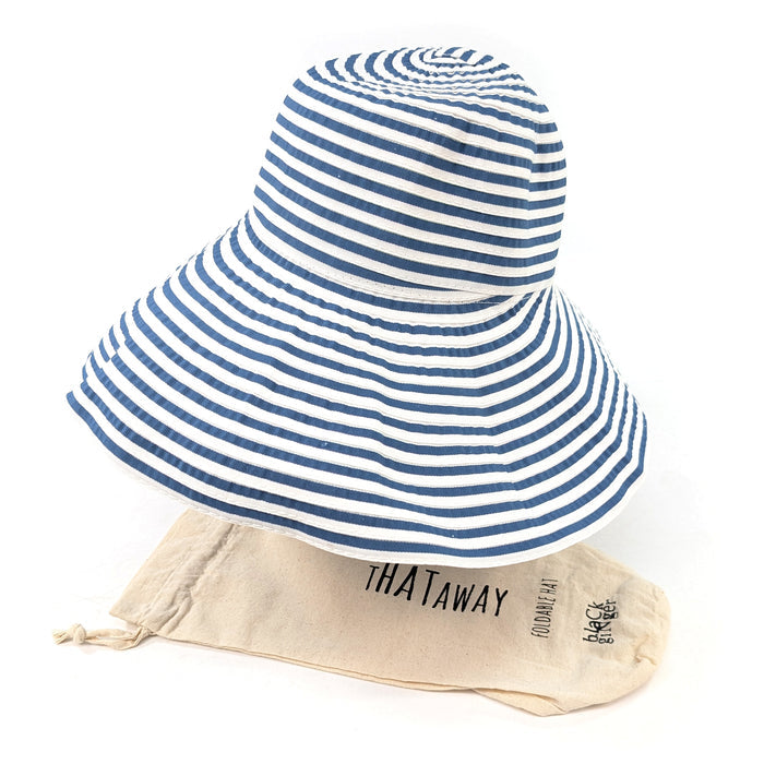 Stripey Fabric Foldable Hat - Denim & White