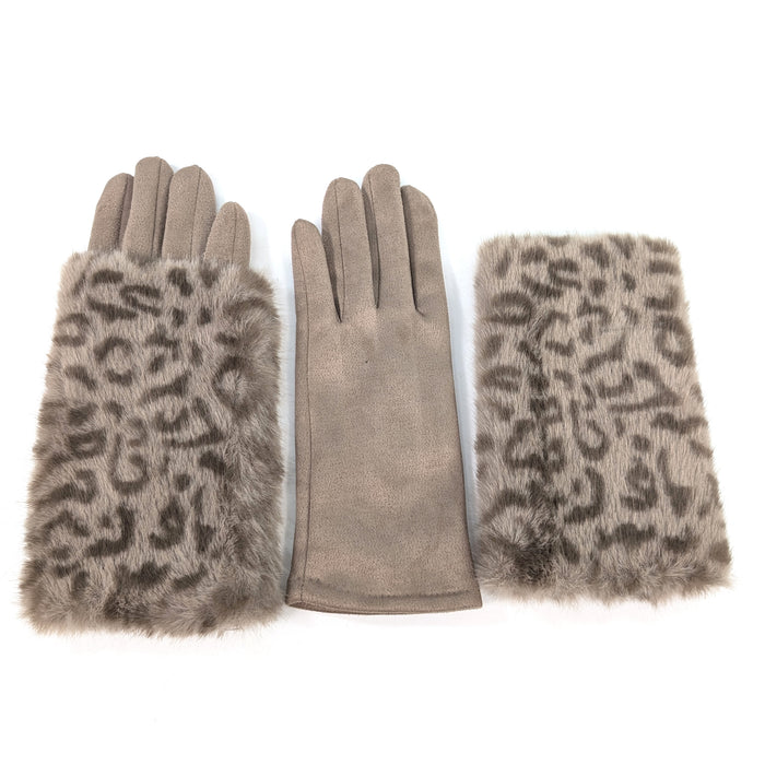 Super Fluffy Faux Fur Two in One Gloves - Mink Animal Print