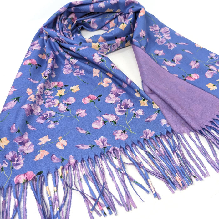 Sweet Pea Pashmina Style Scarf - Indigo (70x180cm) - Exclusive Design