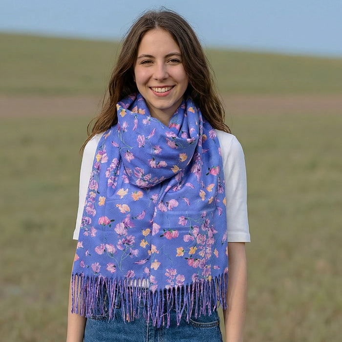 Sweet Pea Pashmina Style Scarf - Indigo (70x180cm) - Exclusive Design