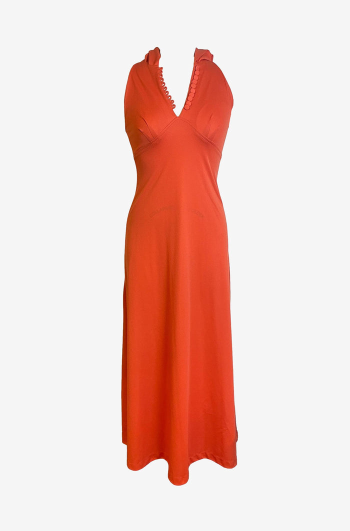 Tangerine V Neck Dress with Hood