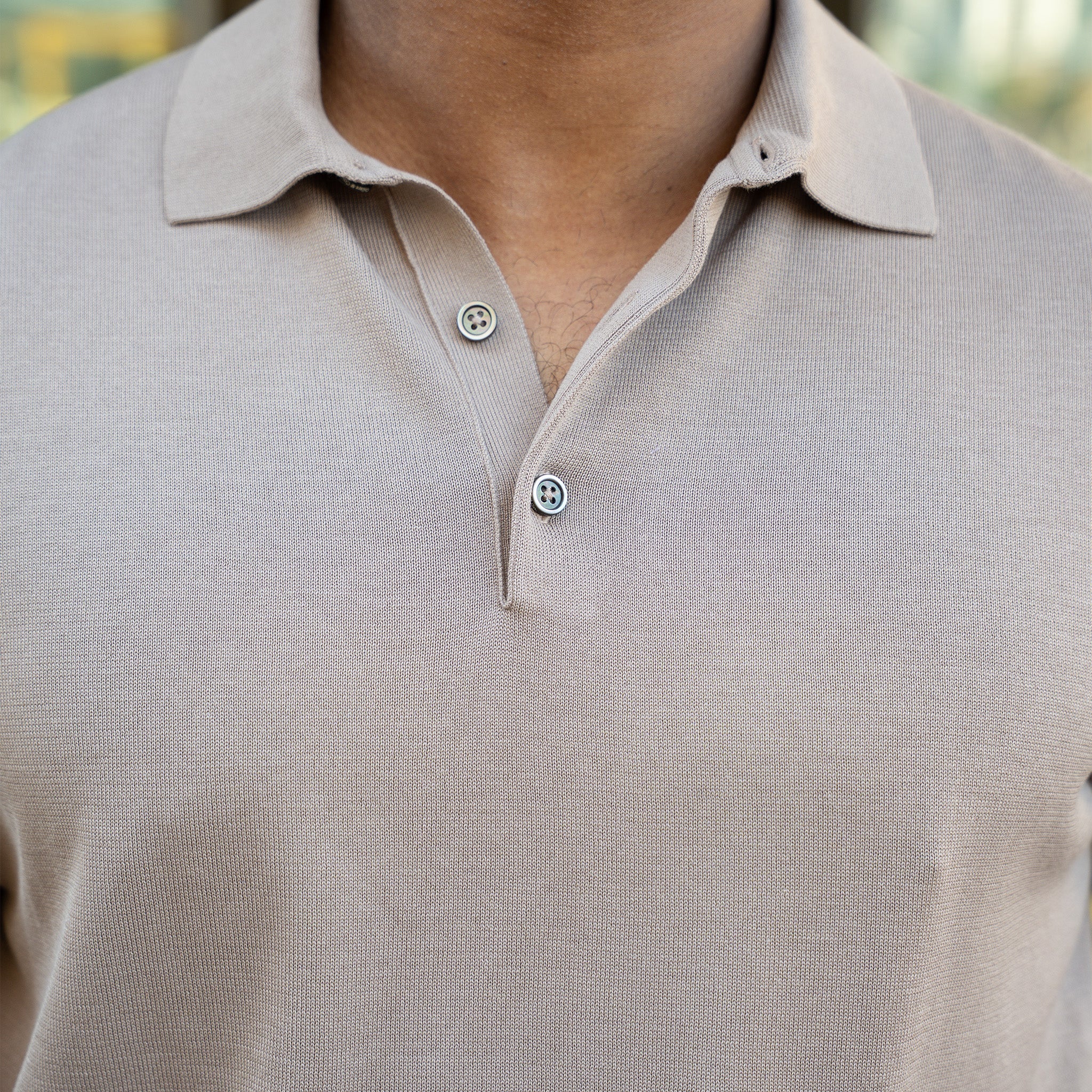 Maranello Mid-Weight Cotton & Silk Polo Taupe - 3-Button