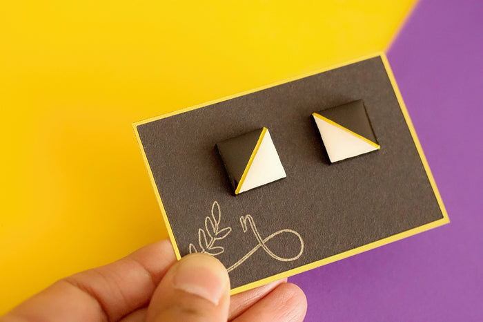 Tetra Stud Earrings Black and White