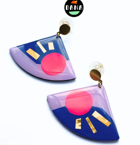 Tia Earrings Lilac, Navy, Neon Pink and Gold