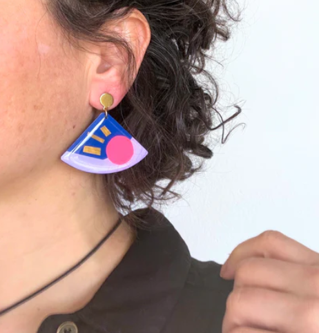 Tia Earrings Lilac, Navy, Neon Pink and Gold
