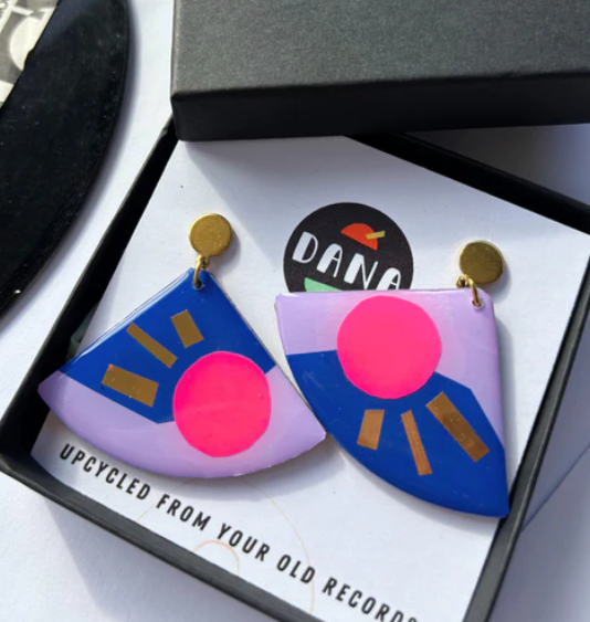 Tia Earrings Lilac, Navy, Neon Pink and Gold