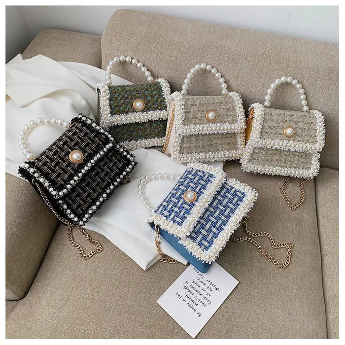 Tweed Pearls Handbags/Sling Bags fashionnsio