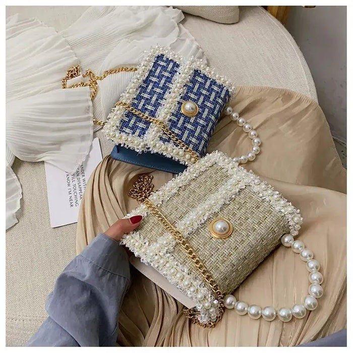 Tweed Pearls Handbags/Sling Bags fashionnsio