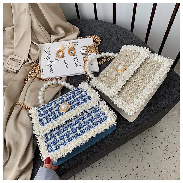 Tweed Pearls Handbags/Sling Bags fashionnsio