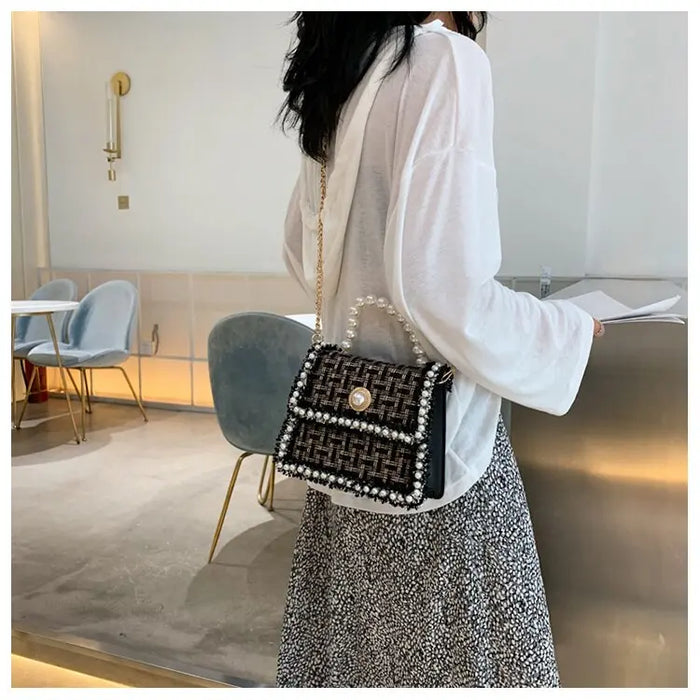 Tweed Pearls Handbags/Sling Bags fashionnsio