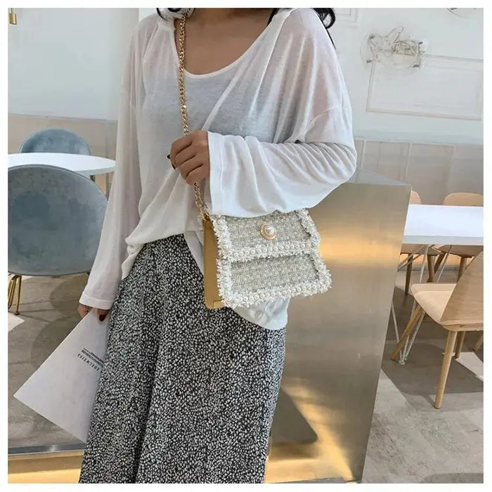Tweed Pearls Handbags/Sling Bags fashionnsio