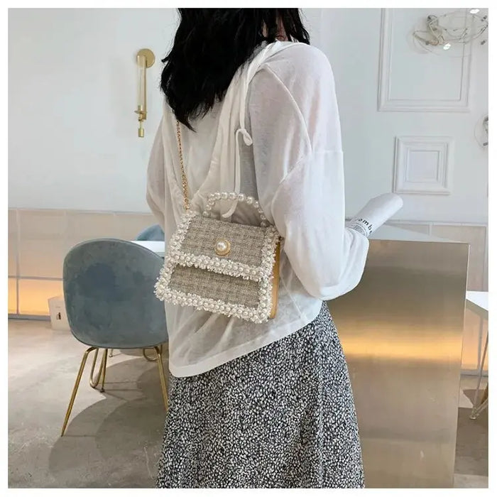 Tweed Pearls Handbags/Sling Bags fashionnsio