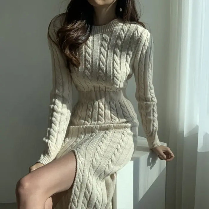 Two Style Split Knit Sweater Dress fashionnsio