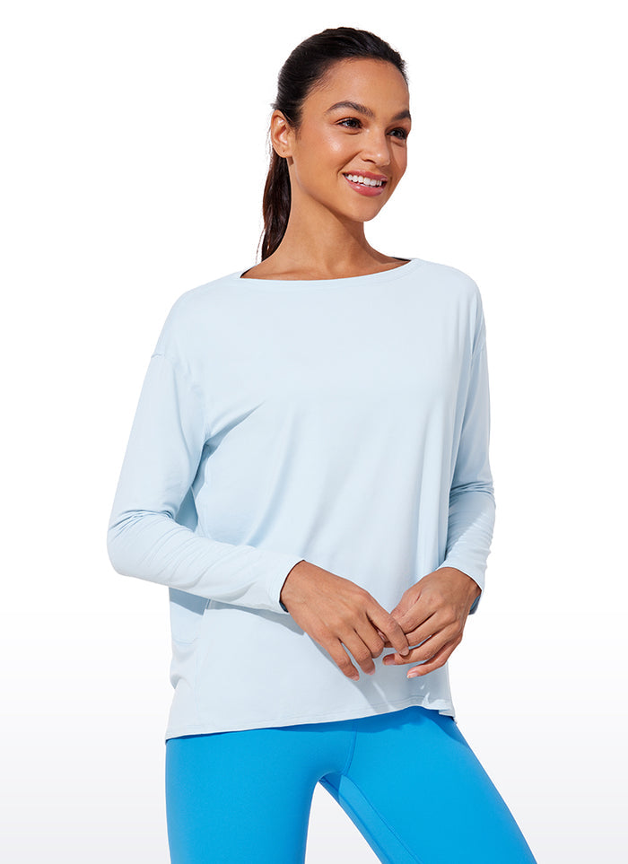 CRZ YOGA Women UPF 50+ Run Lightweight Loose Fit Long Sleeves Blue Linen