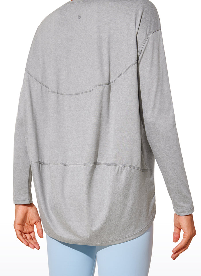 CRZ YOGA Women UPF 50+ Run Lightweight Loose Fit Long Sleeves Silver Mist