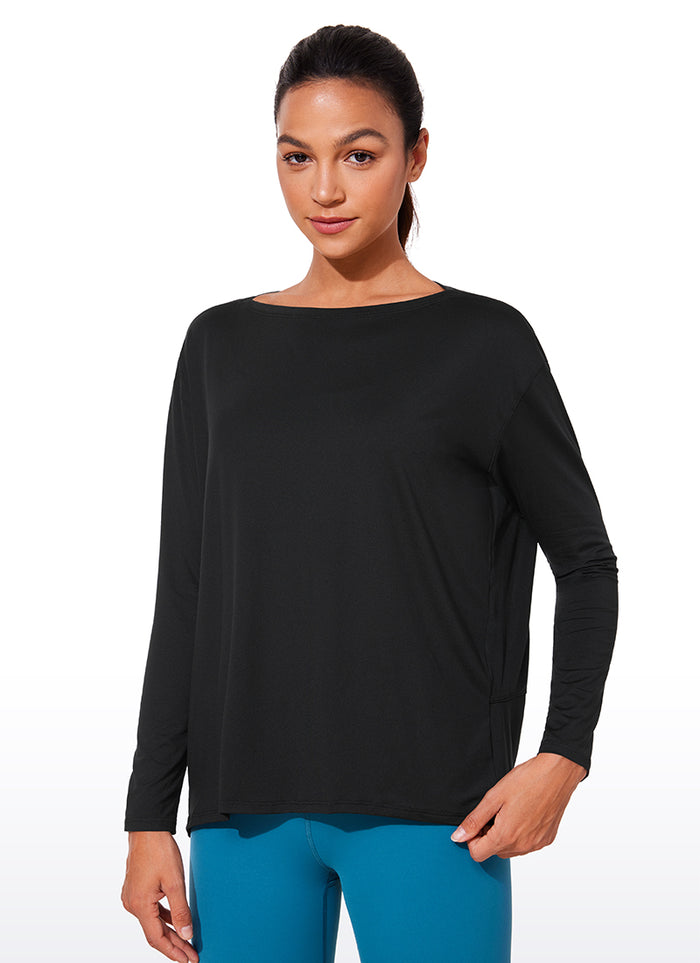 CRZ YOGA Women UPF 50+ Run Lightweight Loose Fit Long Sleeves Black
