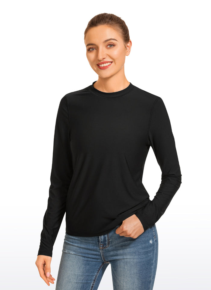 CRZ YOGA Women's Swimwear UPF 50+ Rash Guard Long Sleeve Black