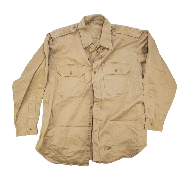 US Army 1960s Khaki Long Sleeve Shirt - 17x33, Large - US Army Surplus - Service Shirts