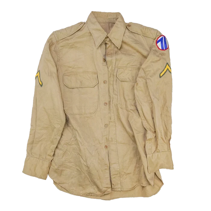 US Army 71st Infantry Division 1950s Khaki Long Sleeve Shirt - Small - US Army Surplus - Field Shirts