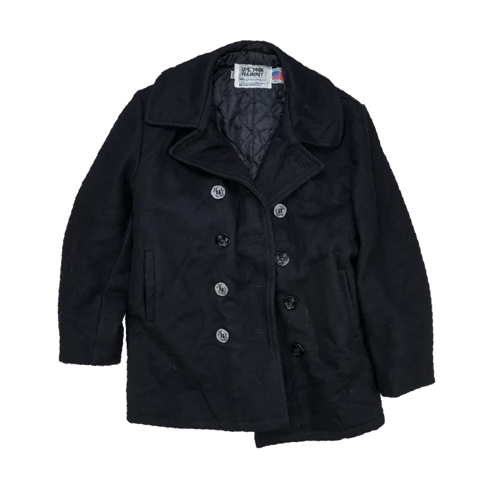 US Made Schott 740N Grey Pea Jacket - 40, Medium - Army & Outdoors - Great Coats