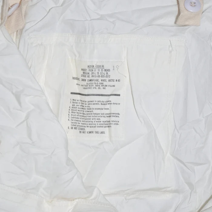USGI Snow Camouflage M-65 Overtrousers - Medium Regular - US Army Surplus - Combat Trousers