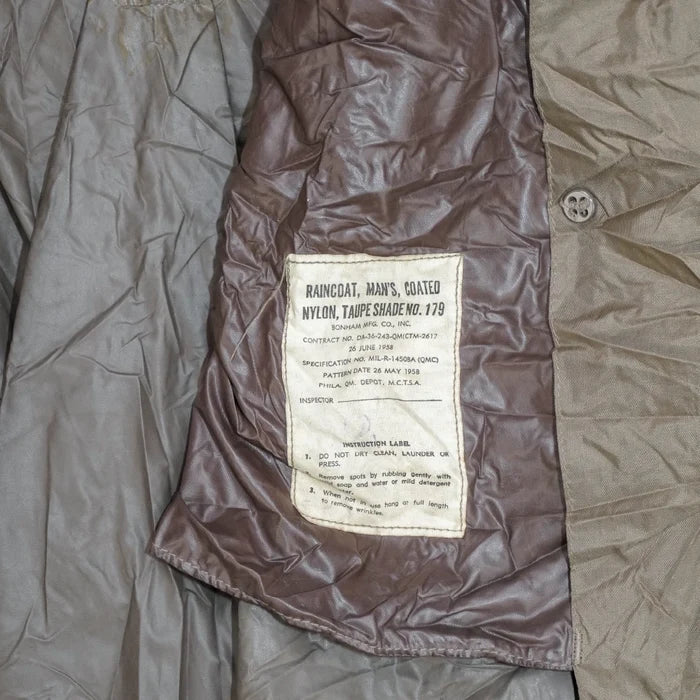 USGI Taupe Shade No. 179 Nylon Raincoat - Small - US Army Surplus - Rain Jackets