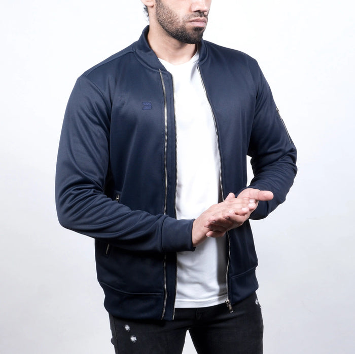 Varsity Jacket - Dual Zipper Navy - Fleece