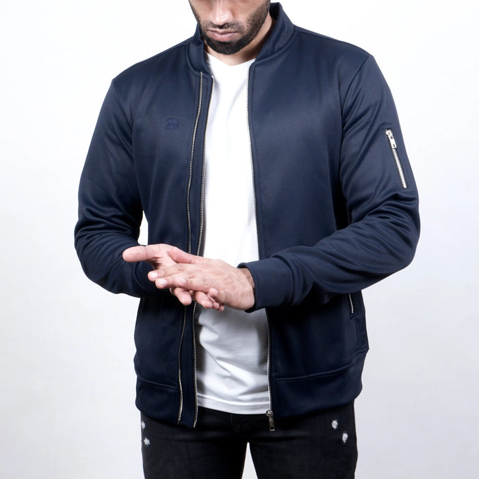 Varsity Jacket - Dual Zipper Navy - Fleece