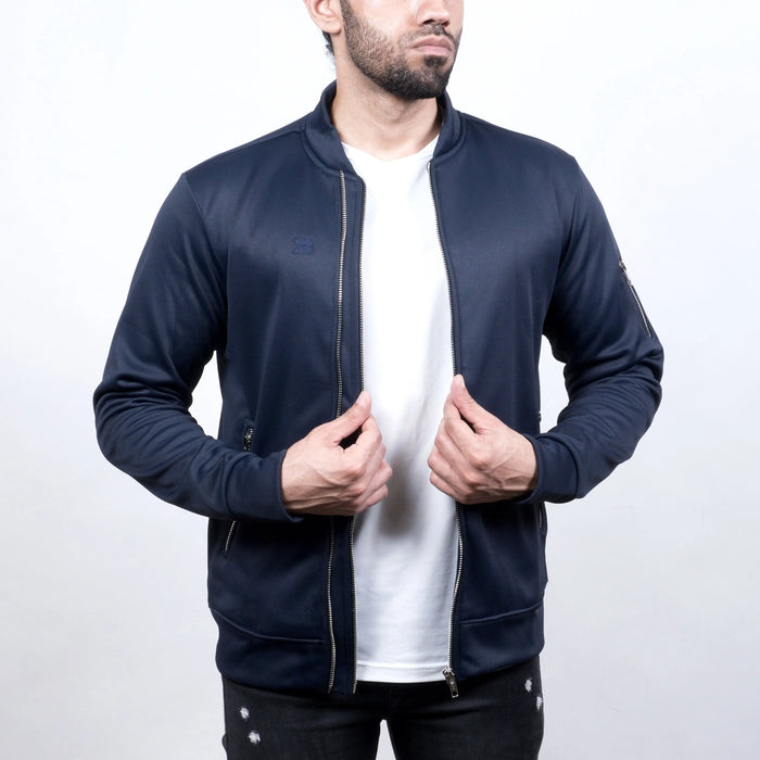 Varsity Jacket - Dual Zipper Navy - Fleece