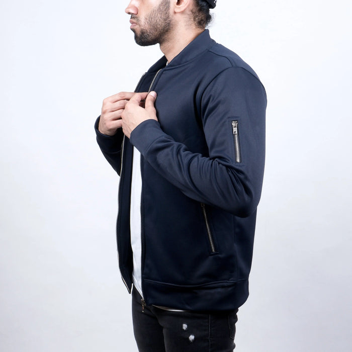 Varsity Jacket - Dual Zipper Navy - Fleece