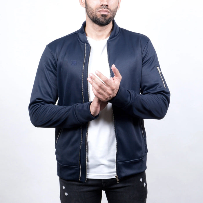 Varsity Jacket - Dual Zipper Navy - Fleece