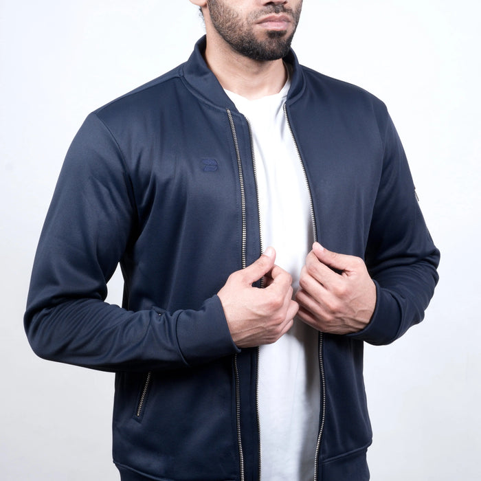 Varsity Jacket - Dual Zipper Navy - Fleece