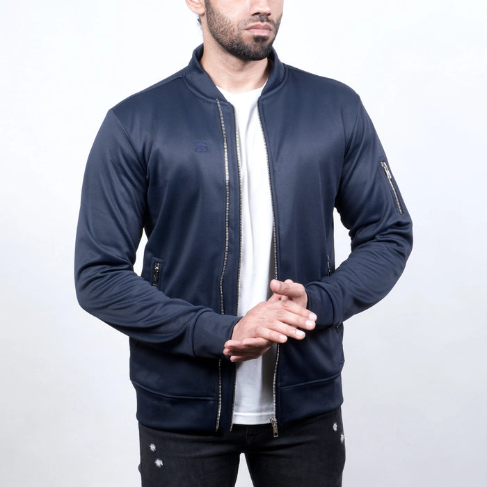 Varsity Jacket - Dual Zipper Navy - Fleece