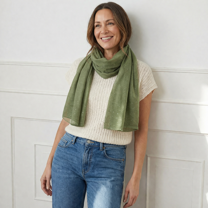 Viano Sparkle Scarf Khaki Green