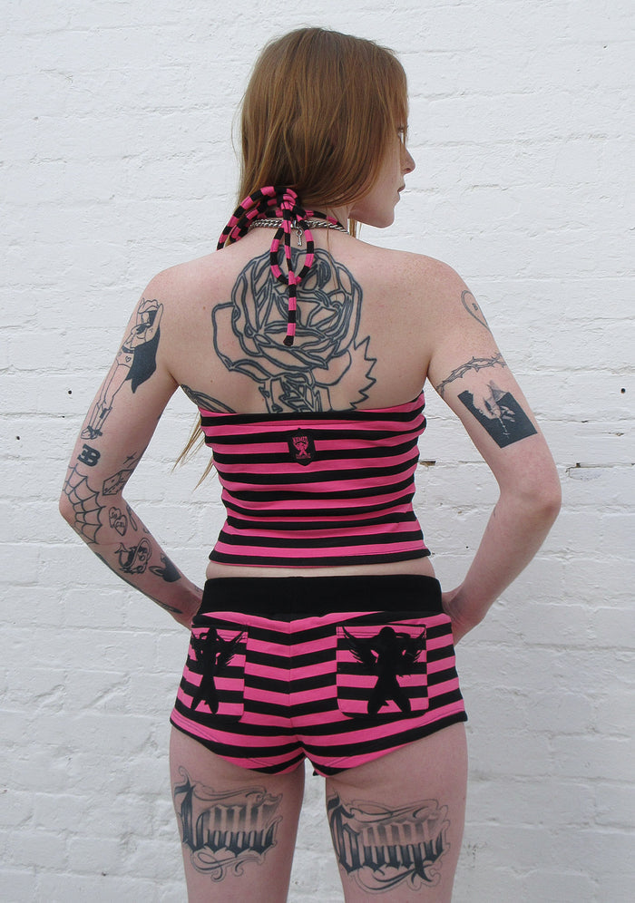 VICE HALTERNECK TANK TOP HOT PINK STRIPE